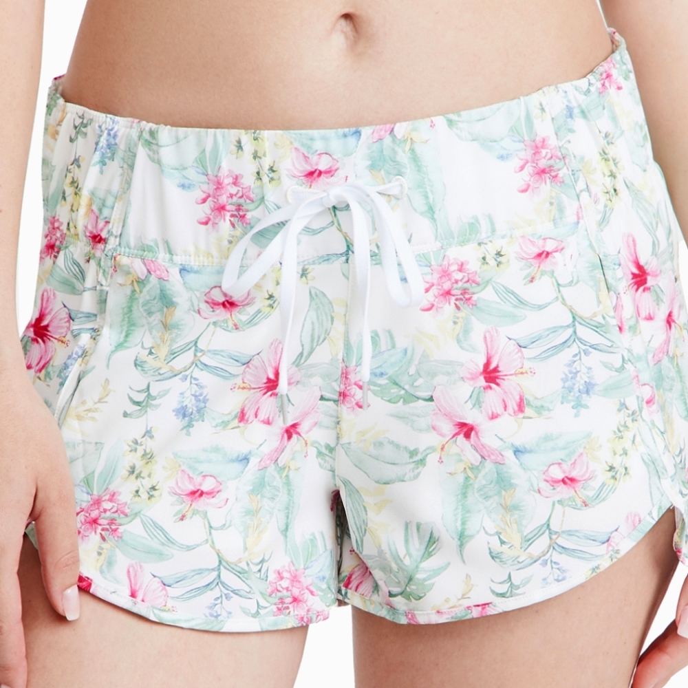 LoveShackFancy x Hurley Hawaiian Hibiscus 2.5 board shorts lemon yellow floral